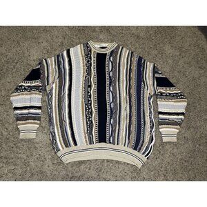 Vintage Sweater Multicolor 3D 90s Textured Knit Abstract Geometric Grandpa Y2k L